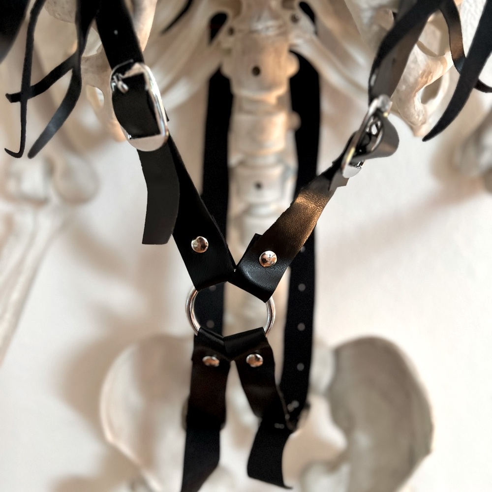 NWOT RARE Black vegan leather body harness with shoulder fringe — Dolls Kill - Picture 5 of 6